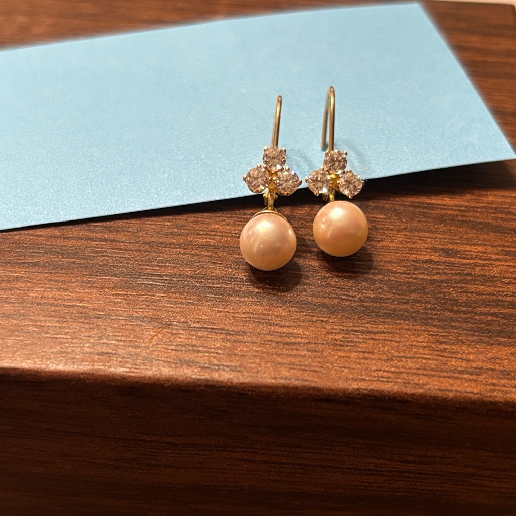 14k Yellow Gold Cubic Zirconia Pearl Drop Earrings